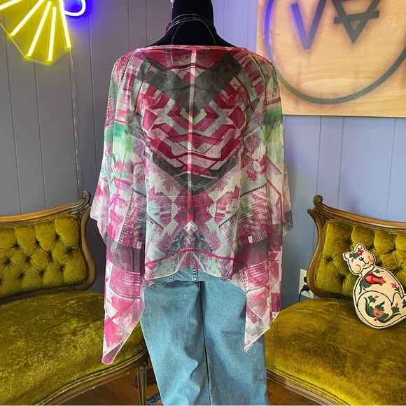 Vintage Y2K Sheer Abstract Print Poncho Top Size Large - Picture 4 of 5
